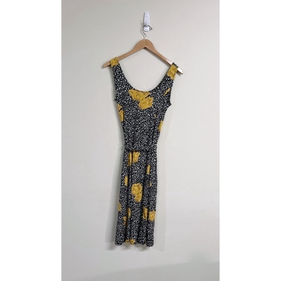 Modcloth Black Yellow Floral Sleeveless Tie Front Mini Dress M - Picture 1 of 8
